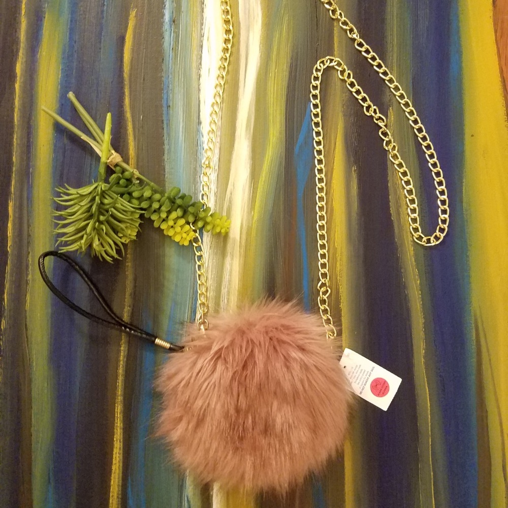 Rose Pink Fur Cross Body w/ Gold Chain